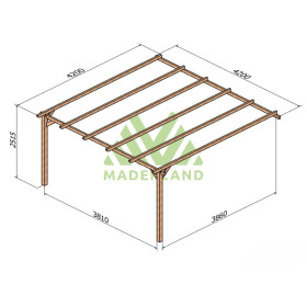 Pergola adossée Oviedo en bois massif traité autoclave de 17,6 m² - 4,2 x 4,2 m – Sans toiture