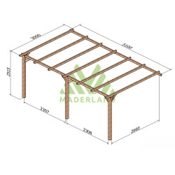 Pergola adossée Oviedo en bois massif traité autoclave de 15,3 m² - 5,1 x 3 m – Sans toiture