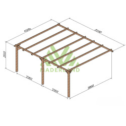 Pergola adossée Oviedo en bois massif traité autoclave de 21,4 m² - 5,1 x 4,2 m – Sans toiture