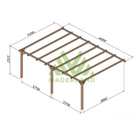 Pergola adossée Oviedo en bois massif traité autoclave de 25,2 m² - 6 x 4,2 m – Sans toiture
