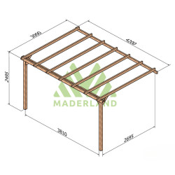 Pergola adossée LLoret en bois massif traité autoclave de 12,6 m² - 4,2 x 3 m – Sans toiture