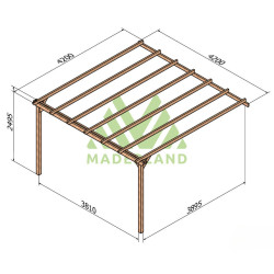 Pergola adossée LLoret en bois massif traité autoclave de 17,6 m² - 4,2 x 4,2 m – Sans toiture