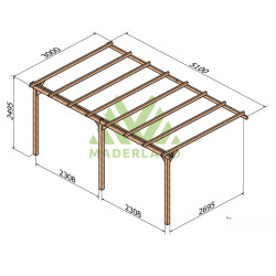 Pergola adossée LLoret en bois massif traité autoclave de 15,3 m² - 5,1 x 3 m – Sans toiture