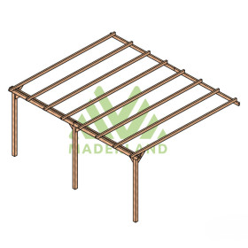 Pergola adossée LLoret en bois massif traité autoclave de 21,4 m² - 5,1 x 4,2 m – Sans toiture
