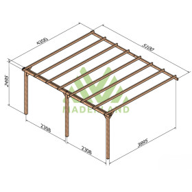 Pergola adossée LLoret en bois massif traité autoclave de 21,4 m² - 5,1 x 4,2 m – Sans toiture