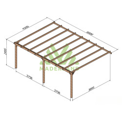 Pergola adossée LLoret en bois massif traité autoclave de 25,2 m² - 6 x 4,2 m – Sans toiture