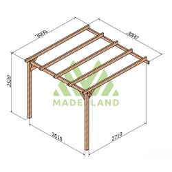 Pergola adossée Narbonne en bois massif traité autoclave de 9 m² - 3 x 3 m – Sans toiture