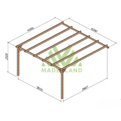 Pergola adossée Narbonne en bois massif traité autoclave de 17,6 m² - 4,2 x 4,2 m – Sans toiture
