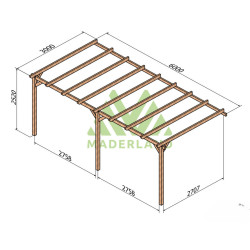 Pergola adossée Narbonne en bois massif traité autoclave de 18 m² - 6 x 3 m – Sans toiture