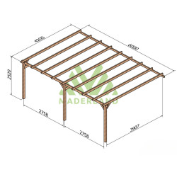 Pergola adossée Narbonne en bois massif traité autoclave de 25,2 m² - 6 x 4,2 m – Sans toiture