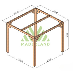 Pergola autoportée Tarragona en bois laminé-collé de 6,25 m² - 2,55 x 2,55 m – Sans toiture