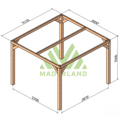 Pergola autoportée Tarragona en bois lamellé-collé traité de 9 m² - 3 x 3 m – Sans toiture