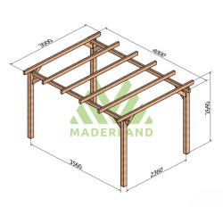 Pergola autoportée Linares en bois laminé-collé de 12 m² - 4 x 3 m – Sans toiture