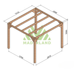 Pergola autoportée Fuengirola en bois laminé collé de 9 m² - 3 x 3 m – Sans toiture