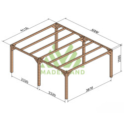 Pergola autoportée Fuengirola en bois laminé collé de 20 m² - 5 x 4 m – Sans toiture