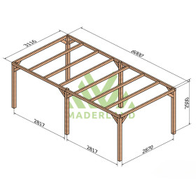 Pergola autoportée Fuengirola en bois lamellé-collé de 18 m² - 6 x 3 m – Sans toiture