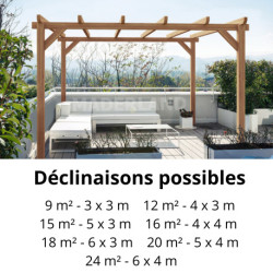 Pergola autoportée Sitges en bois laminé collé de 9 m² - 3 x 3 m – Sans toiture