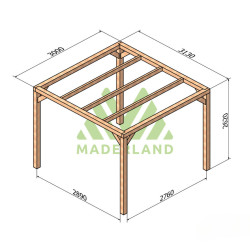 Pergola autoportée Santander en bois laminé collé de 9 m² - 3 x 3 m – Sans toiture