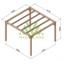 Pergola autoportée Santander en bois laminé collé de 16 m² - 4 x 4 m – Sans toiture