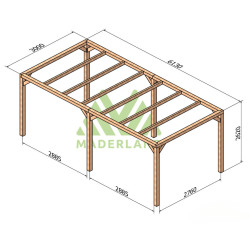 Pergola autoportée Santander en bois laminé collé de 18 m² - 6 x 3 m – Sans toiture