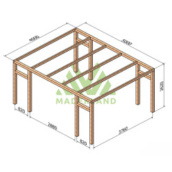 Pergola autoportée Grenada en bois laminé collé de 20 m² - 5 x 4 m – Sans toiture