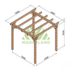Pergola autoportée Valencia en bois laminé collé de 9 m² - 3 x 3 m – Sans toiture