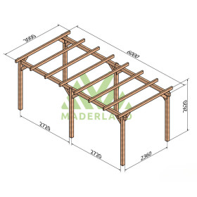 Pergola autoportée Valencia en bois lamellé-collé de 18 m² - 6 x 3 m – Sans toiture
