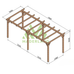 Pergola autoportée Valencia en bois laminé collé de 21 m² - 7 x 3 m – Sans toiture