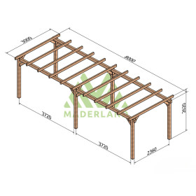 Pergola autoportée Valencia en bois lamellé-collé de 24 m² - 8 x 3 m – Sans toiture