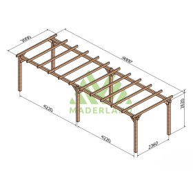 Pergola autoportée Valencia en bois lamellé-collé de 27 m² - 9 x 3 m – Sans toiture