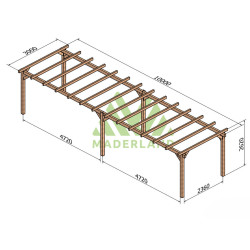 Pergola autoportée Valencia en bois laminé collé de 30 m² - 10 x 3 m – Sans toiture