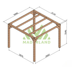 Pergola autoportée Alicante en bois laminé collé de 9 m² - 3 x 3 m – Sans toiture