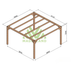 Pergola autoportée Alicante en bois laminé collé de 16 m² - 4 x 4 m – Sans toiture