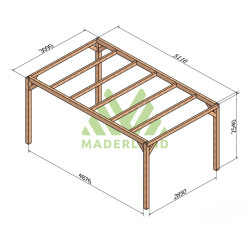 Pergola autoportée Alicante en bois laminé collé de 15 m² - 5 x 3 m – Sans toiture