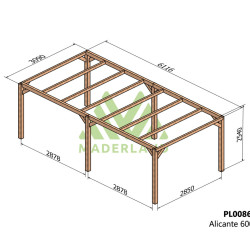 Pergola autoportée Alicante en bois laminé collé de 18 m² - 6 x 3 m – Sans toiture