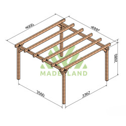 Pergola autoportée Marsella en bois laminé collé de 16 m² - 4 x 4 m – Sans toiture