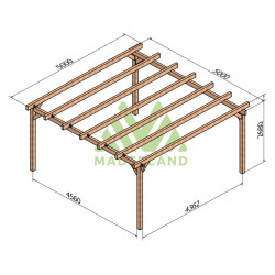 Pergola autoportée Marsella en bois laminé collé de 25 m² - 5 x 5 m – Sans toiture