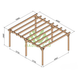 Pergola autoportée Marsella en bois laminé collé de 30 m² - 6 x 5 m – Sans toiture