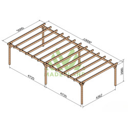 Pergola autoportée Marsella en bois laminé collé de 50 m² - 10 x 5 m – Sans toiture