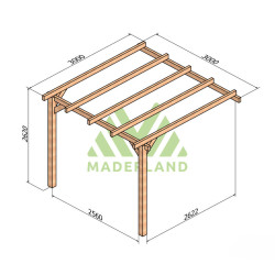 Pergola adossée Andorra en bois laminé collé de 9 m² - 3 x 3 m – Sans toiture