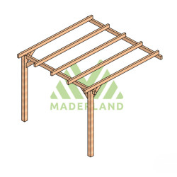 Pergola adossée Andorra en bois laminé collé de 9 m² - 3 x 3 m – Sans toiture