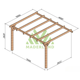 Pergola adossée Andorra en bois lamellé-collé de 12 m² - 4 x 3 m – Sans toiture