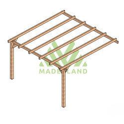 Pergola adossée Andorra en bois laminé collé de 16 m² - 4 x 4 m – Sans toiture