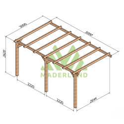 Pergola adossée Cadiz en bois laminé collé de 15 m² - 5 x 3 m – Sans toiture