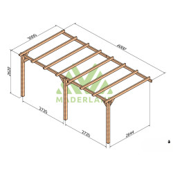 Pergola adossée Cadiz en bois laminé collé de 18 m² - 6 x 3 m – Sans toiture
