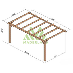 Pergola adossée Palma en bois laminé collé de 15 m² - 5 x 3 m – Sans toiture
