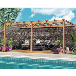 Pergola adossée Palma en bois laminé collé de 15 m² - 5 x 3 m – Sans toiture