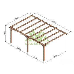Pergola adossée Palma en bois laminé collé de 24 m² - 6 x 4 m – Sans toiture
