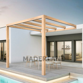 Pergola adossée Burgos en bois lamellé-collé de 9 m² - 3 x 3 m – Sans toiture