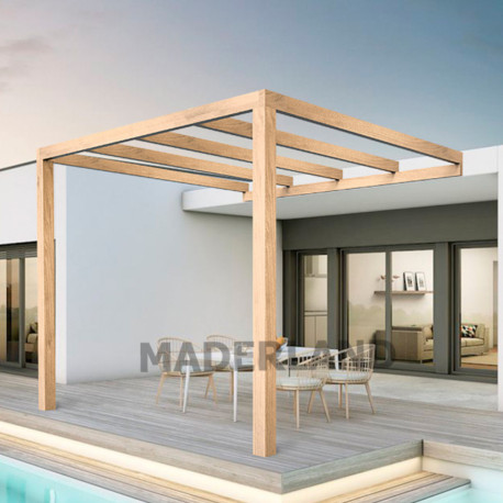 Pergola adossée Burgos en bois lamellé-collé de 9 m² - 3 x 3 m – Sans toiture